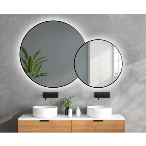 Zestaw okrągłe lustro w lustrze w ramie mdf slim z podświetleniem - DOTTI LED
